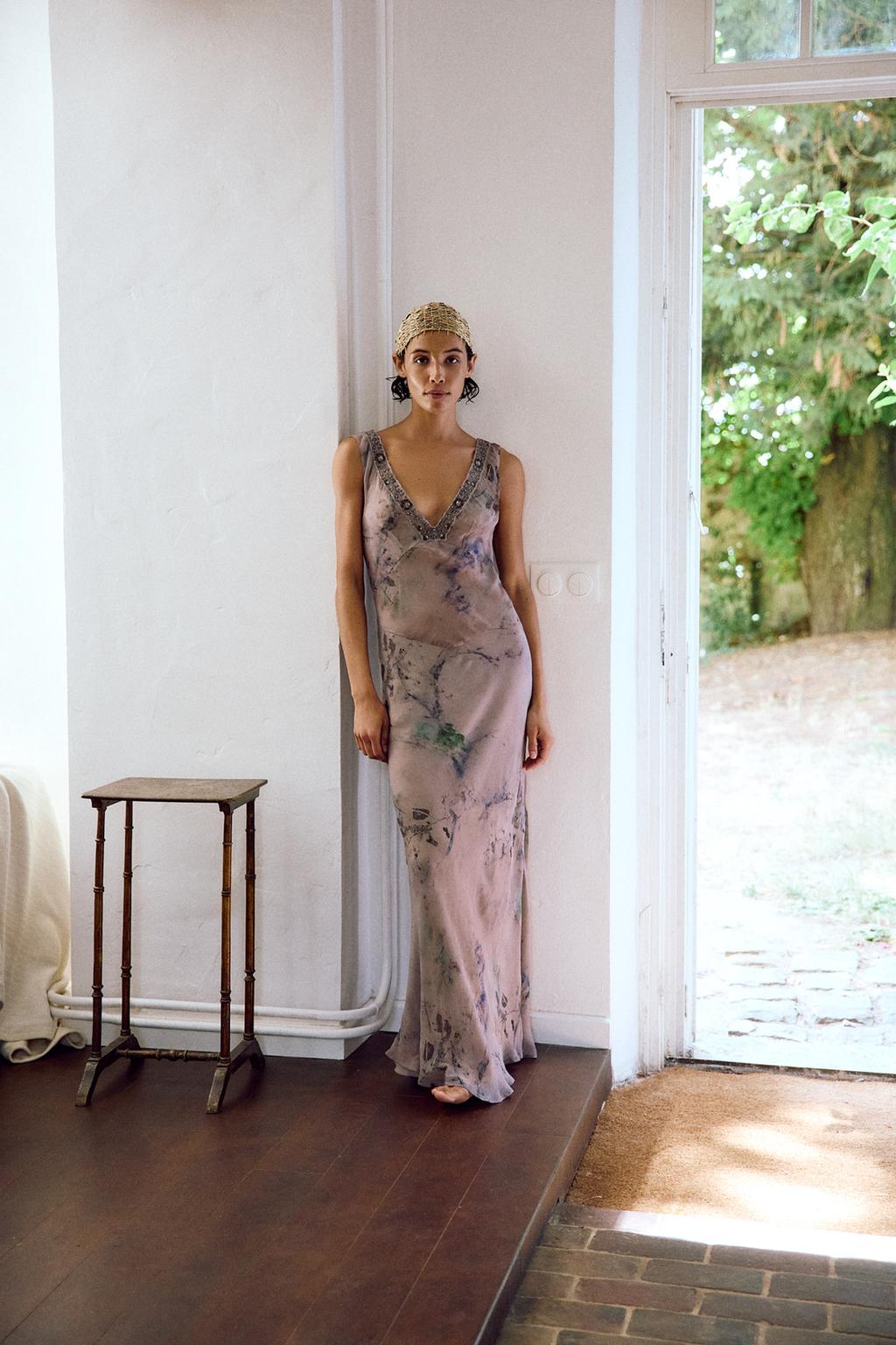 Printed Embroidered Long Dress
