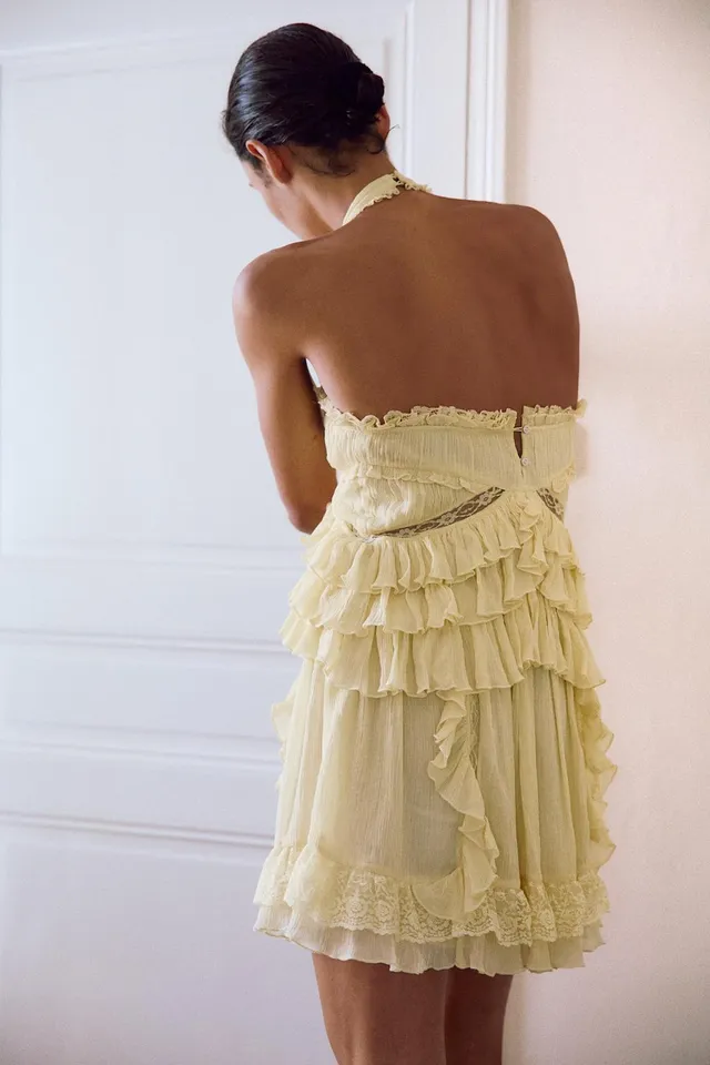 Short Halter Neck Dress with Ruffles and Lace Appliqué – image 4
