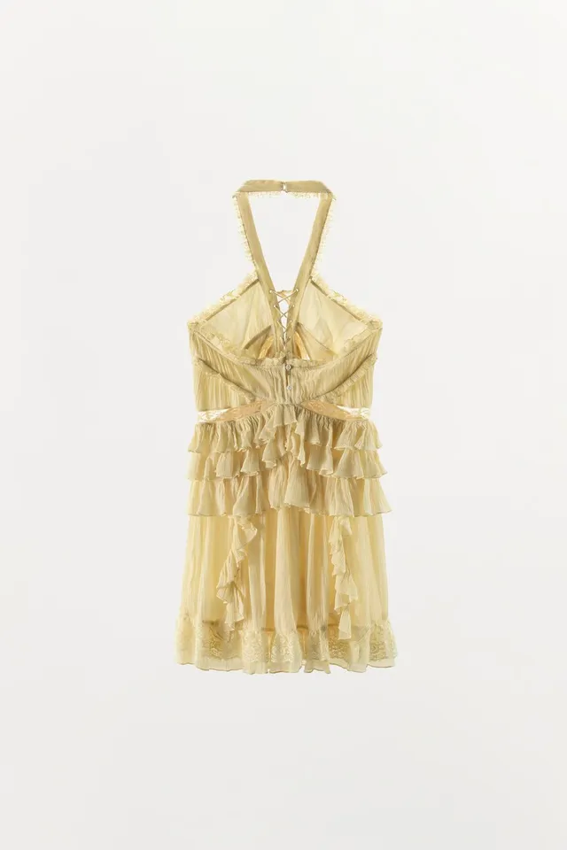 Short Halter Neck Dress with Ruffles and Lace Appliqué – image 7