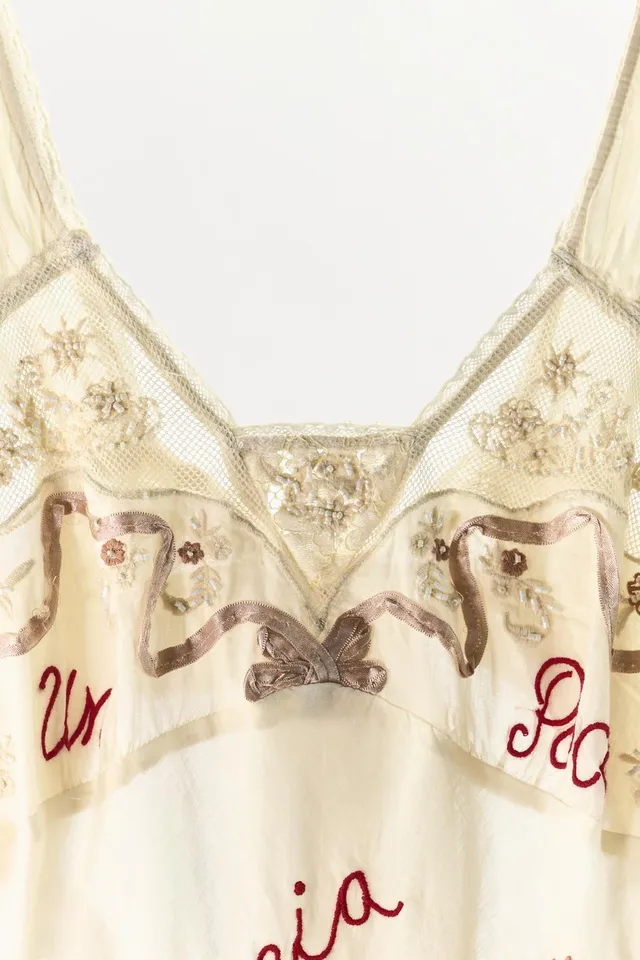 Long Cotton Dress with Embroidered Floral and Text, Beads, and Back Tie – image 9