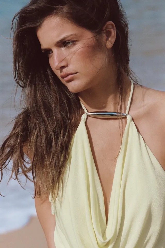 Long Appliqué Halterneck Dress – image 5