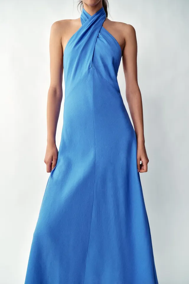Linen Blend Halter Midi Dress – image 4