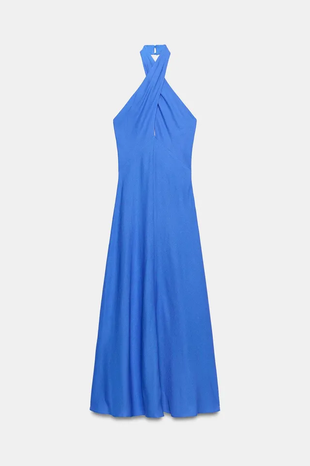Linen Blend Halter Midi Dress – image 7
