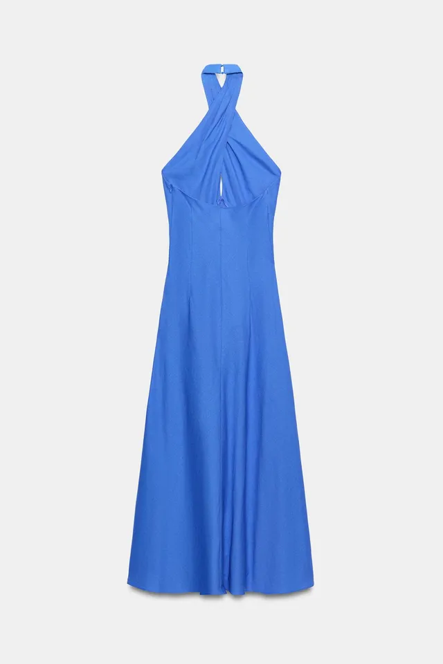Linen Blend Halter Midi Dress – image 8