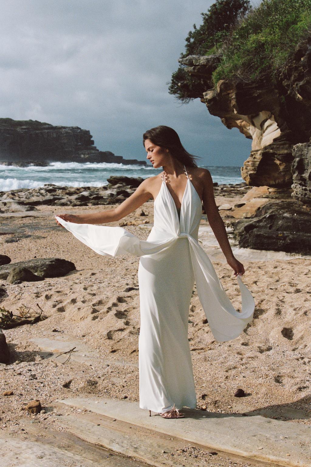 Beaded Long Halter Dress