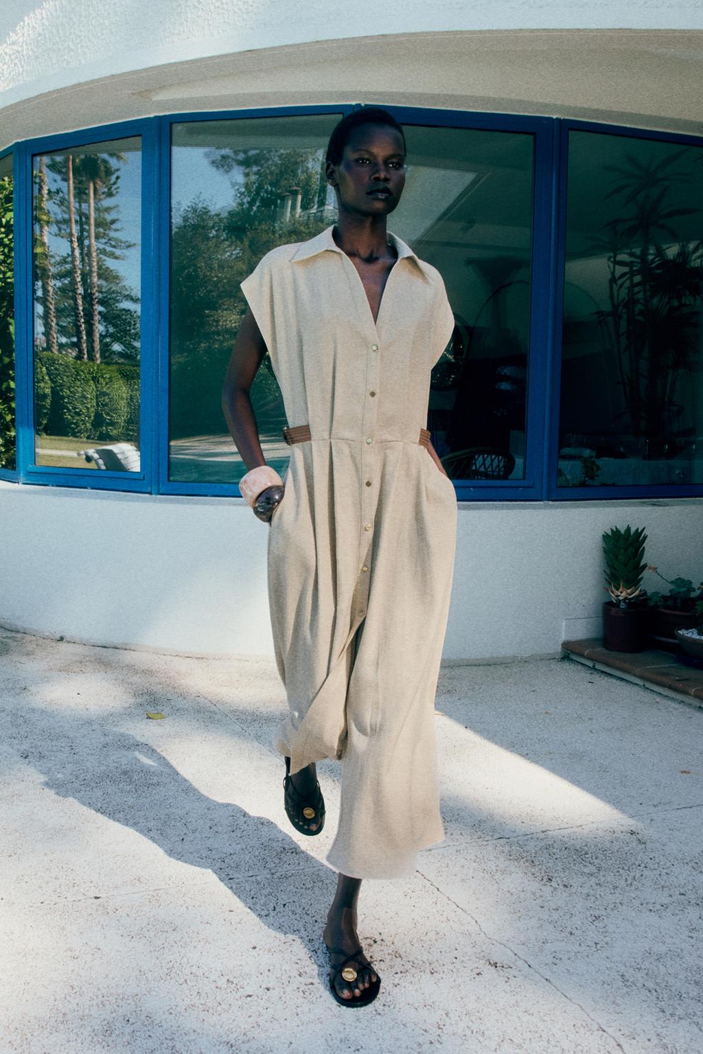 Linen Blend Shirt Dress