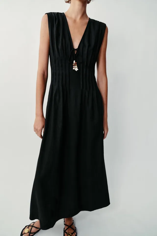 Linen Blend Pin Tuck Midi Dress – image 2