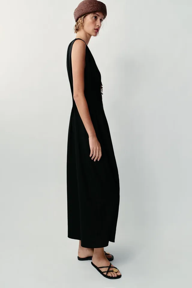 Linen Blend Pin Tuck Midi Dress – image 3