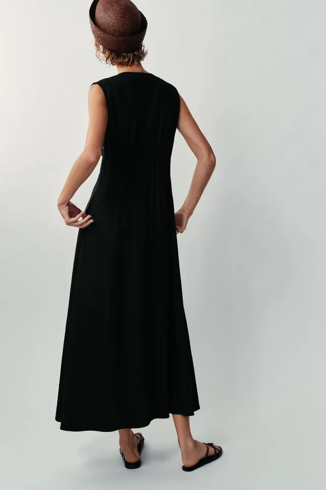 Linen Blend Pin Tuck Midi Dress – image 4