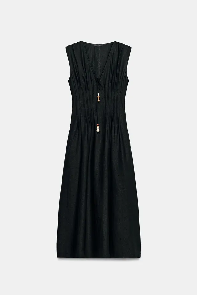 Linen Blend Pin Tuck Midi Dress – image 5
