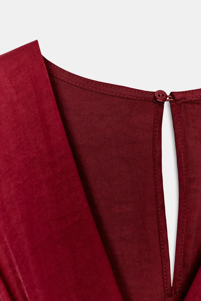 Satin Belted Jumpsuit with V-Neck, Short Sleeves, and Elastic Waist – image 8