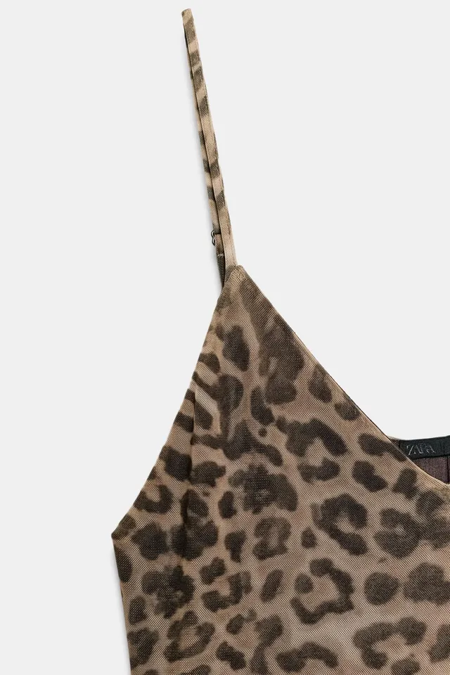 Long Animal Print Tulle Godet Dress with Adjustable Straps – image 8
