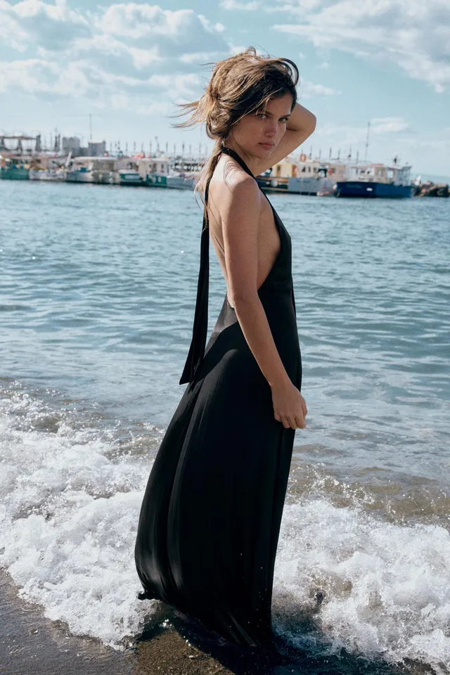 Satin Halter Midi Dress – image 5