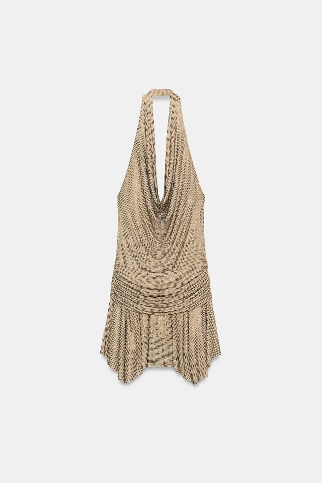 Rhinestone Draped Halter Mini Dress – image 5