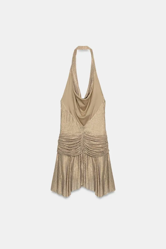 Rhinestone Draped Halter Mini Dress – image 6