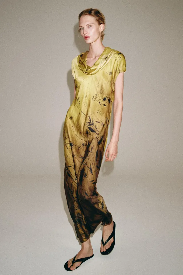 ZW Collection Printed Viscose Dress with Draped Neckline and A-Line Hem – image 2