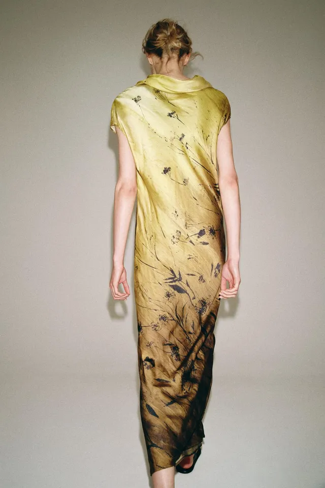 ZW Collection Printed Viscose Dress with Draped Neckline and A-Line Hem – image 3
