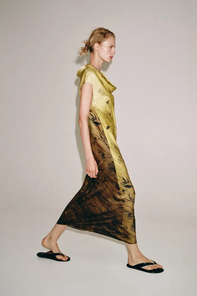 ZW Collection Printed Viscose Dress with Draped Neckline and A-Line Hem – image 4