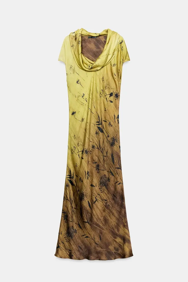 ZW Collection Printed Viscose Dress with Draped Neckline and A-Line Hem – image 6