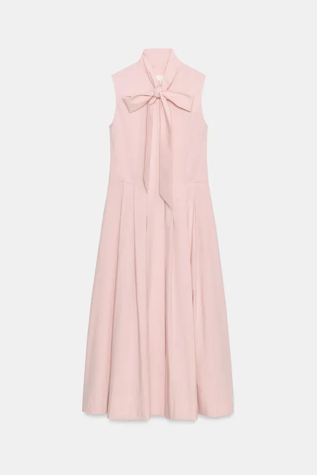 Cotton High-Neck Sleeveless Dress with Front Pleat and Side Pockets – image 6