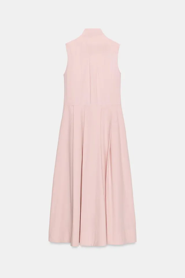 Cotton High-Neck Sleeveless Dress with Front Pleat and Side Pockets – image 7