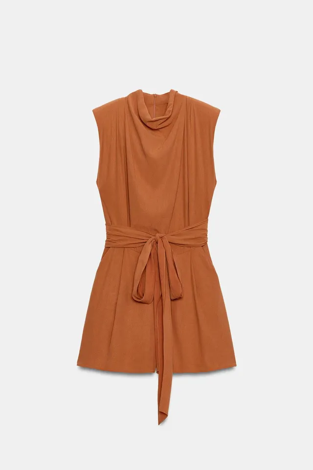 High-Neck Sleeveless Playsuit with Shoulder Pads and Belt – image 6