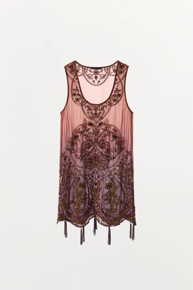 Mini Dress with Tie-Dye Print, Beads, Sequins, and Fringed Hem – image 5
