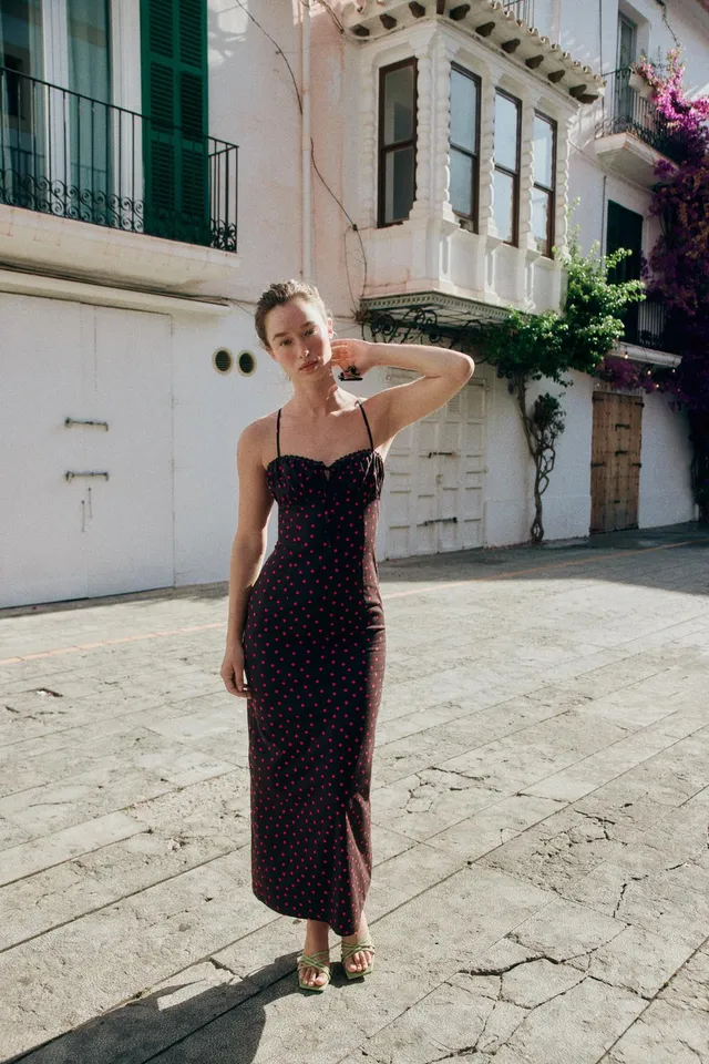 Linen Blend Polka Dot Midi Dress – image 4