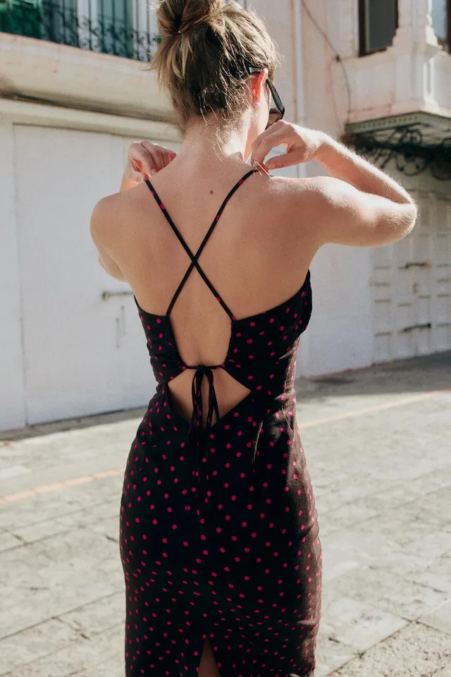 Linen Blend Polka Dot Midi Dress – image 6