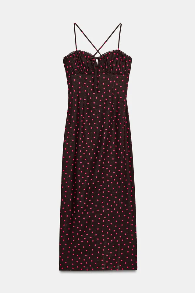 Linen Blend Polka Dot Midi Dress – image 7