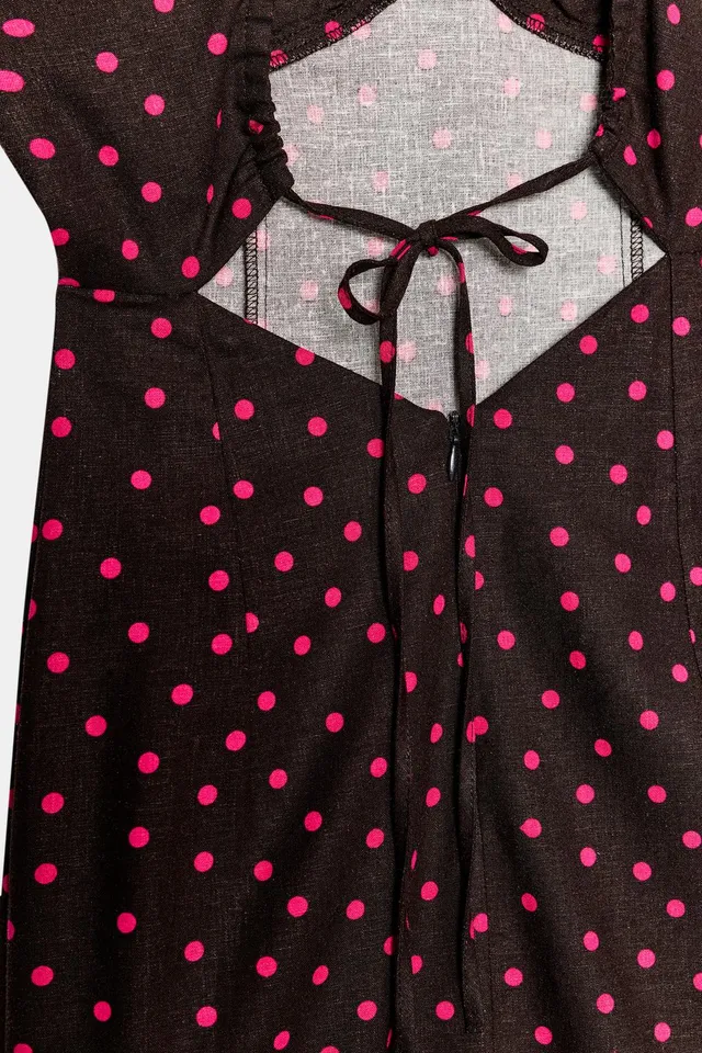 Linen Blend Polka Dot Midi Dress – image 9