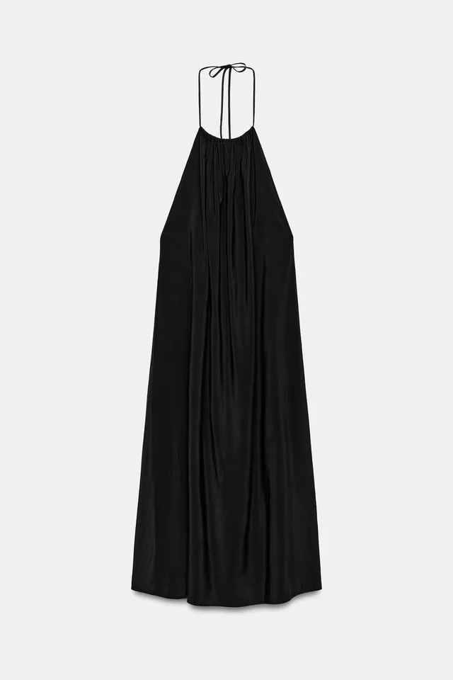 Midi Halter Neck Open Back Flowing Dress with Tie Fastening – image 5