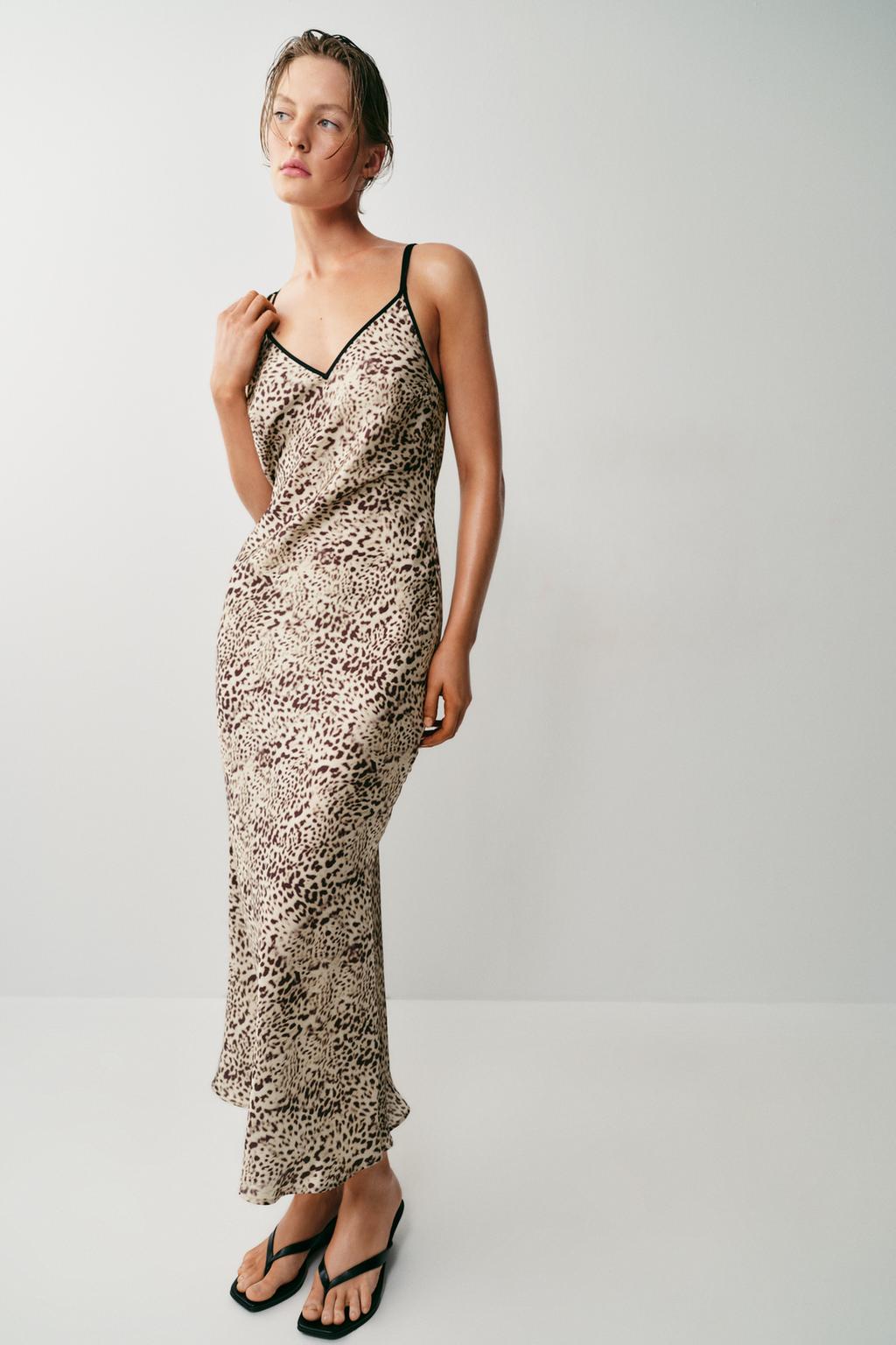 Animal Print Satin Midi Dress