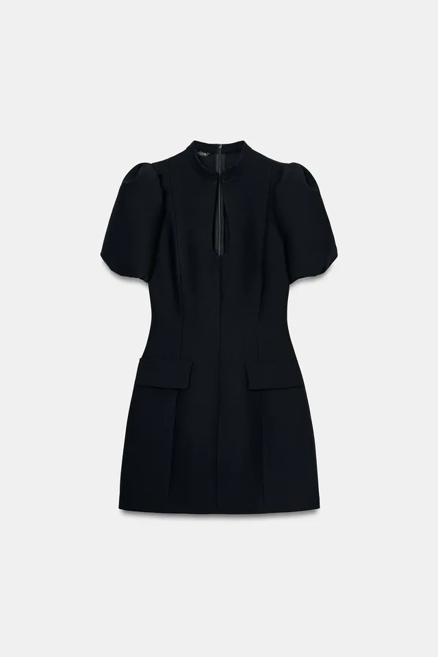 Round Neck Puff Sleeve Fitted Dress with Concealed Back Zip – image 5