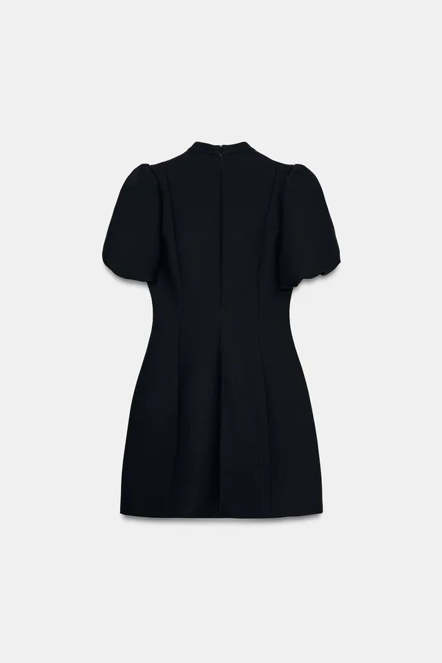 Round Neck Puff Sleeve Fitted Dress with Concealed Back Zip – image 6