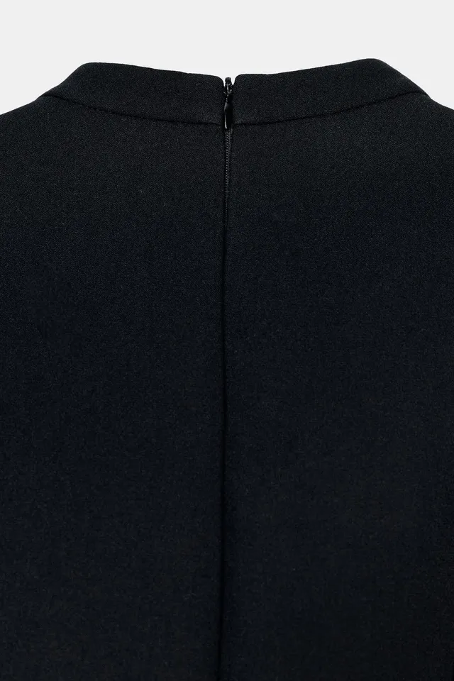 Round Neck Puff Sleeve Fitted Dress with Concealed Back Zip – image 7