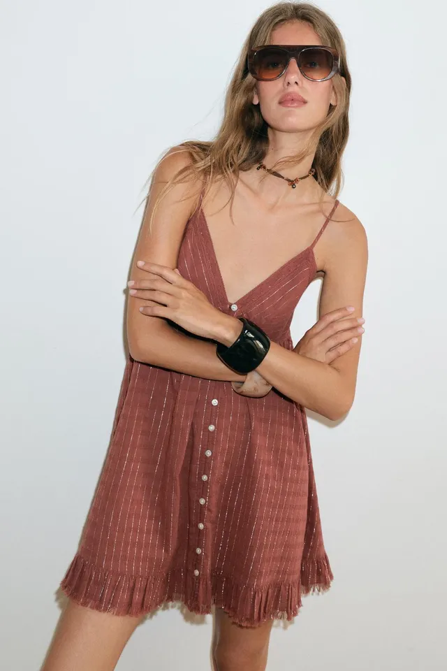 Metallic Thread Striped Mini Dress – image 2