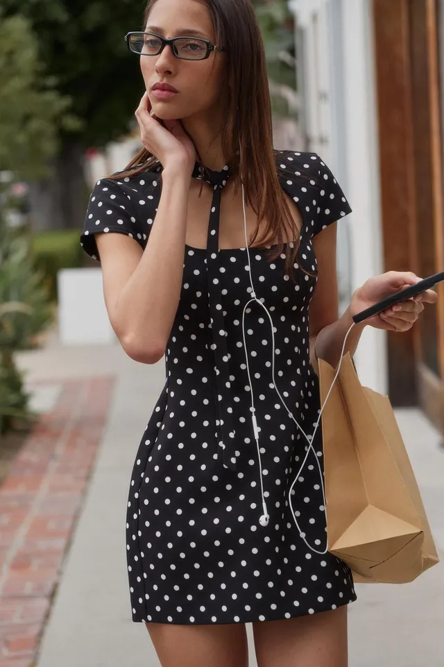 Polka Dot Tie Short Dress – image 4