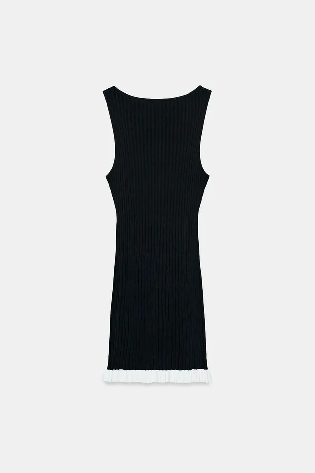 Women's Short Ribbed Knit Boat Neck Dress – image 6