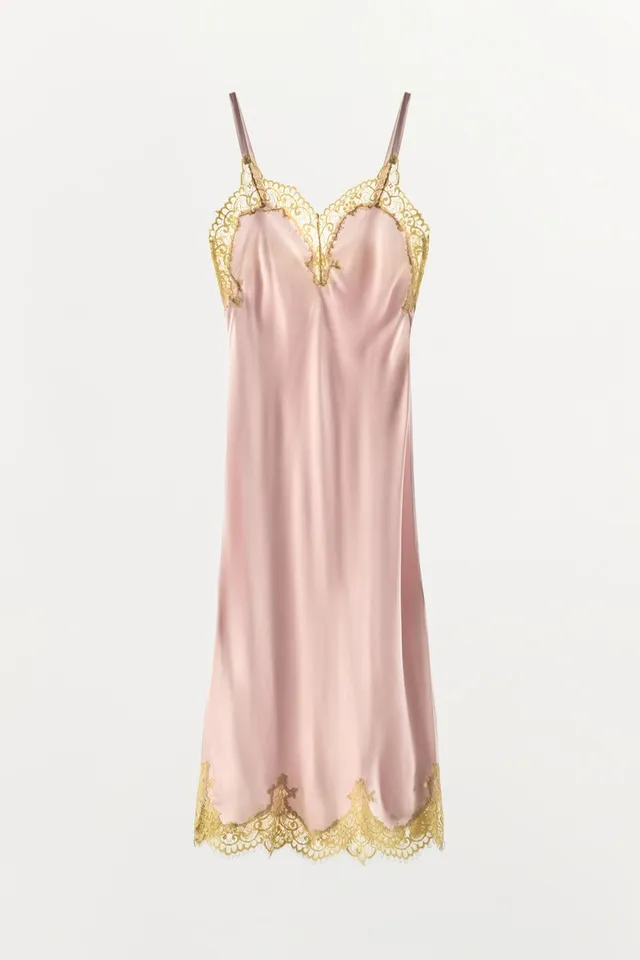 Lace Trim Satin Midi Dress – image 5