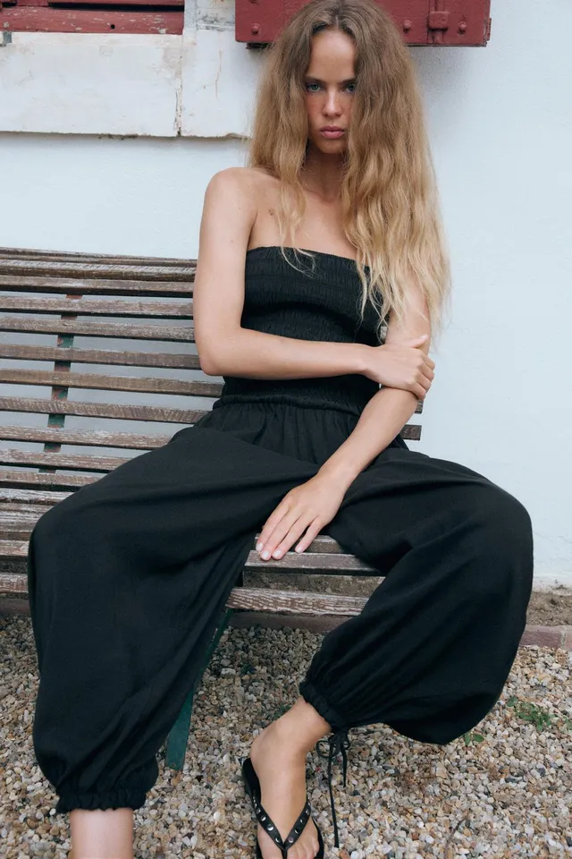 Strapless Jumpsuit with Gathered Detail and Adjustable Tie-Up Hem – image 3