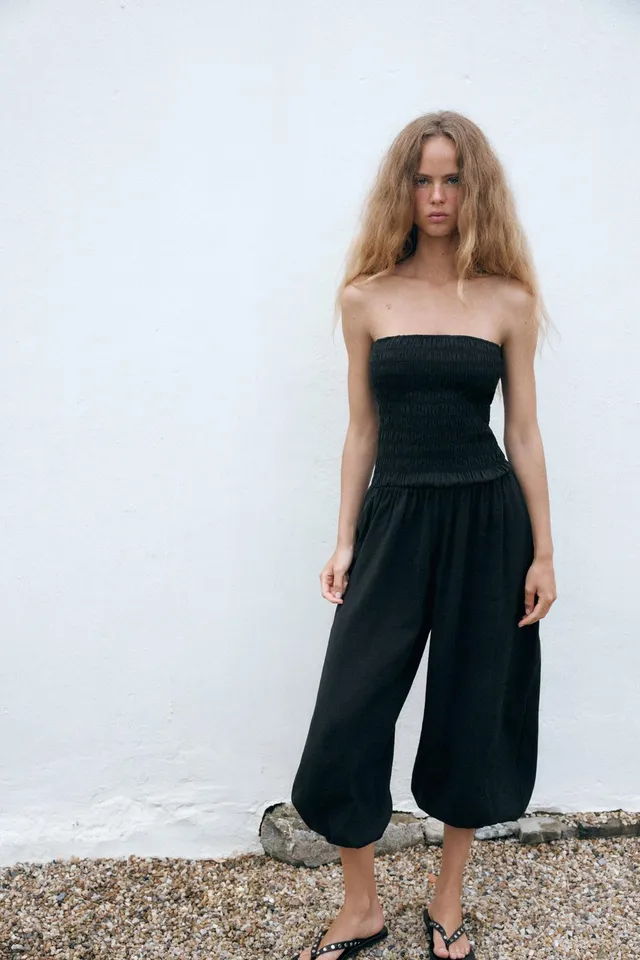 Strapless Jumpsuit with Gathered Detail and Adjustable Tie-Up Hem – image 4