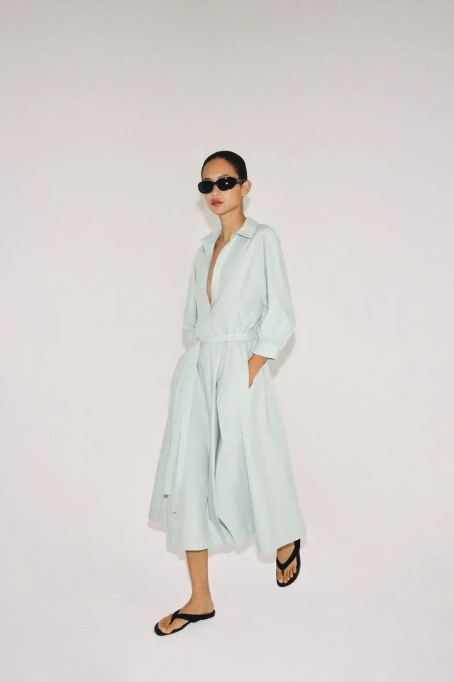 Midi Shirt Dress with Puff Sleeves and Elasticated Back Waist – image 3