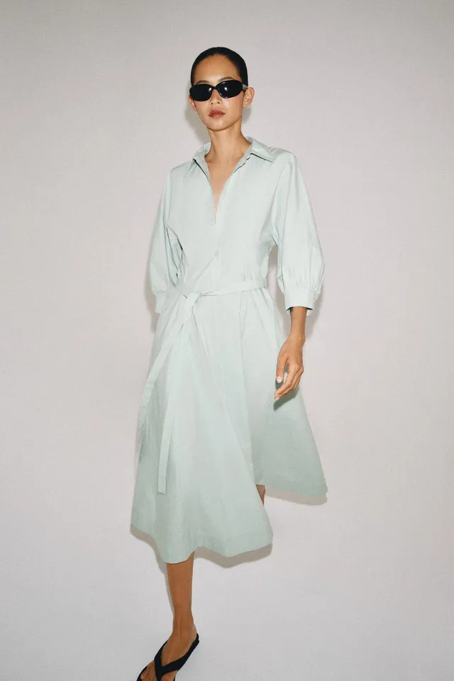 Midi Shirt Dress with Puff Sleeves and Elasticated Back Waist – image 5