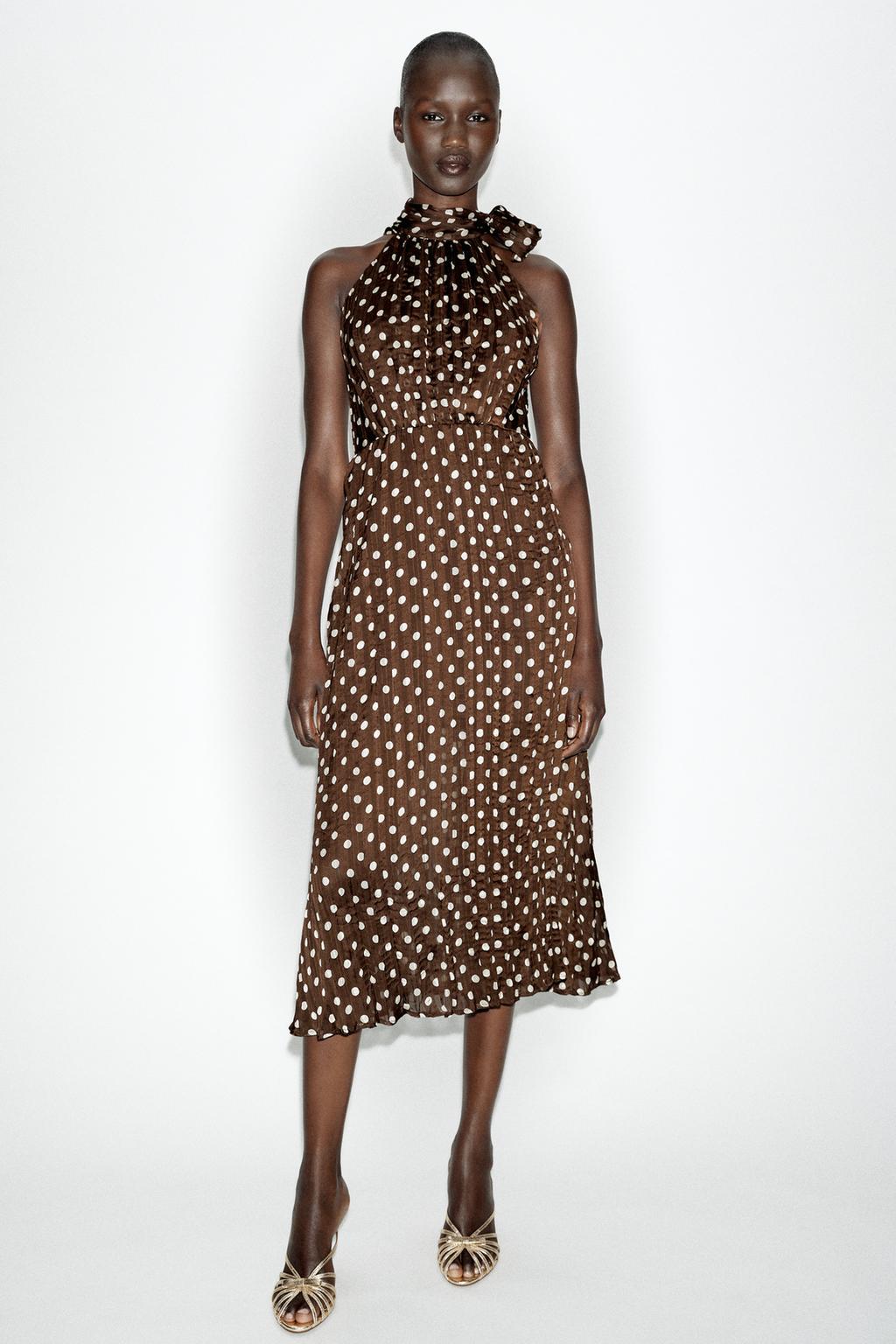 Polka Dot Midi Dress with Bow Detail