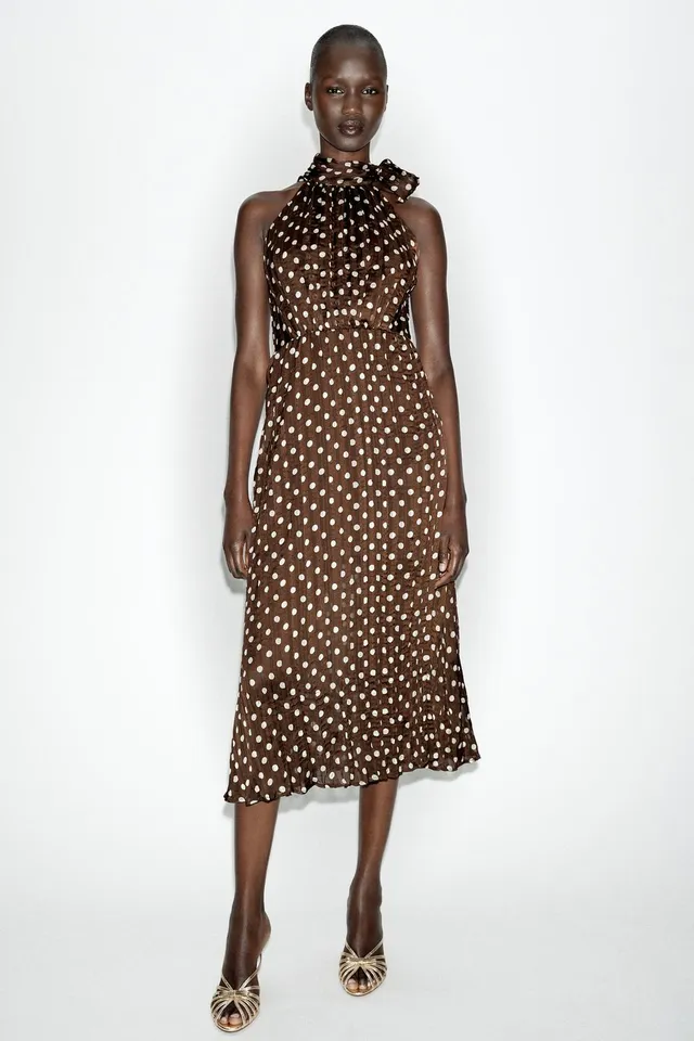 Polka Dot Midi Dress with Bow Detail