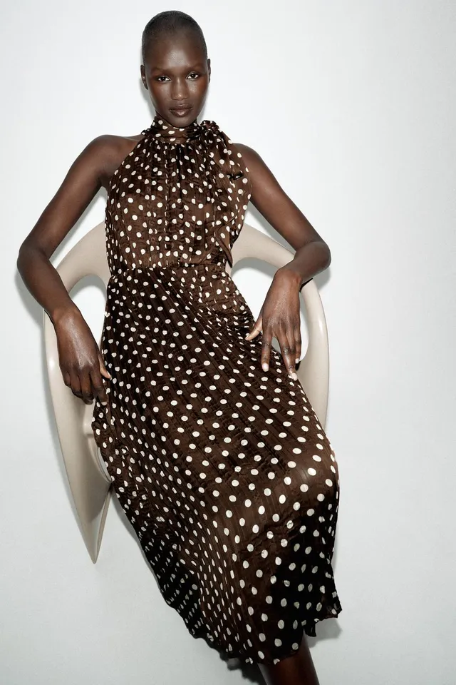 Polka Dot Midi Dress with Bow Detail – image 5