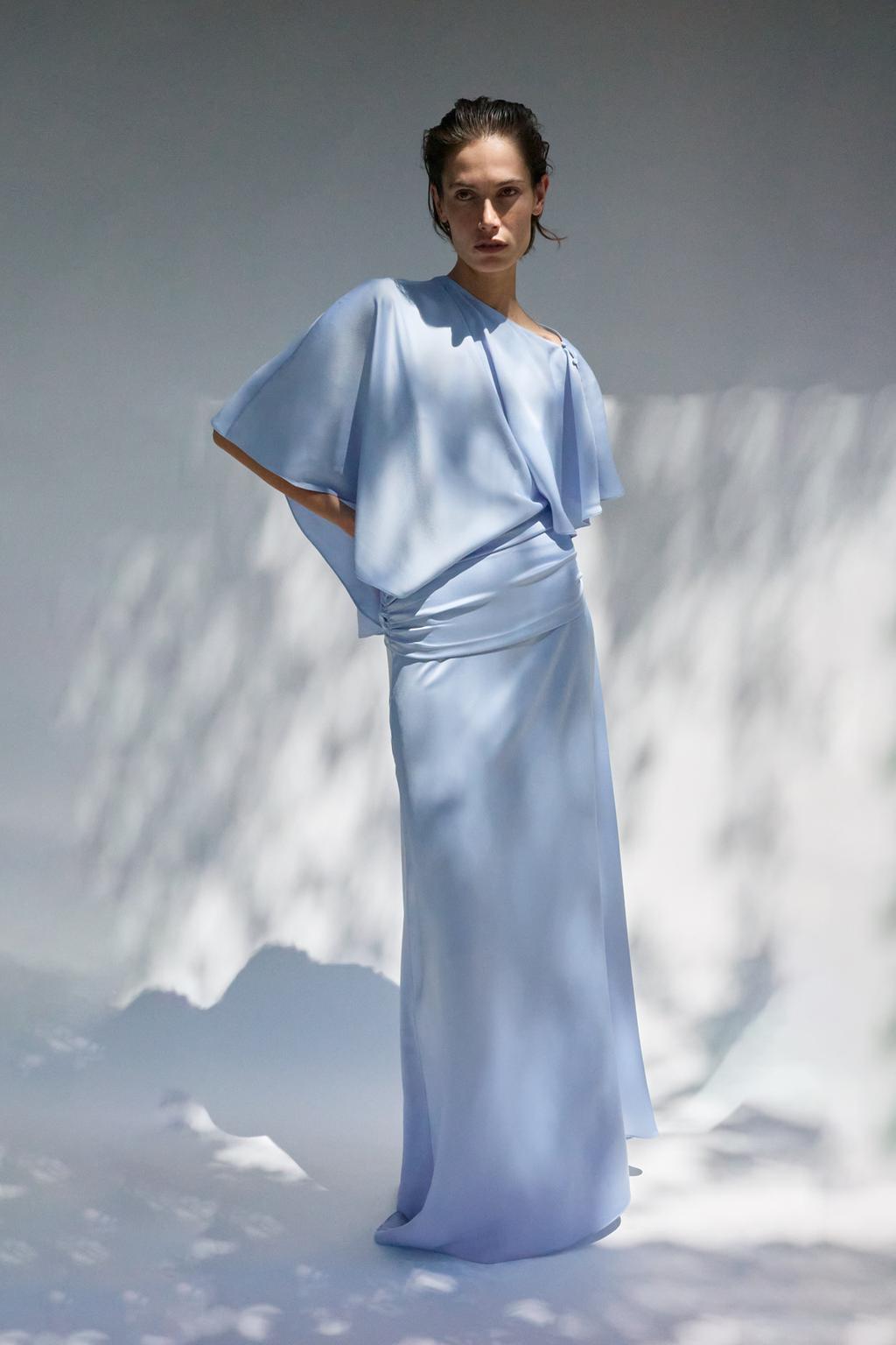 Asymmetric Cape Satin Dress