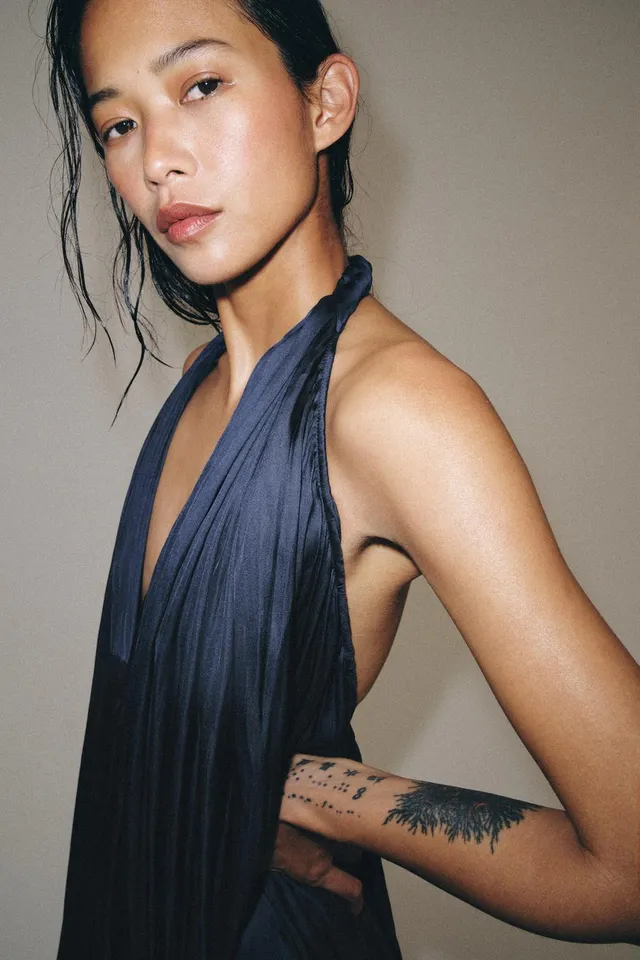 Satin Halter Jumpsuit with Open Back and Cuffed Hem – image 2