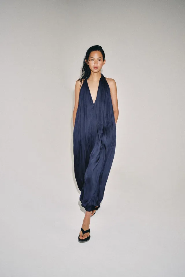 Satin Halter Jumpsuit with Open Back and Cuffed Hem – image 5